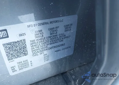 2026 Chevrolet Tahoe 4Wd Rst z USA, uszkodzony, nr VIN 1GNS6RKD0TR102062